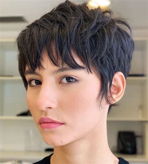 short hair with long bangs|short messy haircuts with bangs.